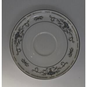 Diane Japan Fine Porcelain Saucers Set 3 Gray Floral Scroll Gold Trim